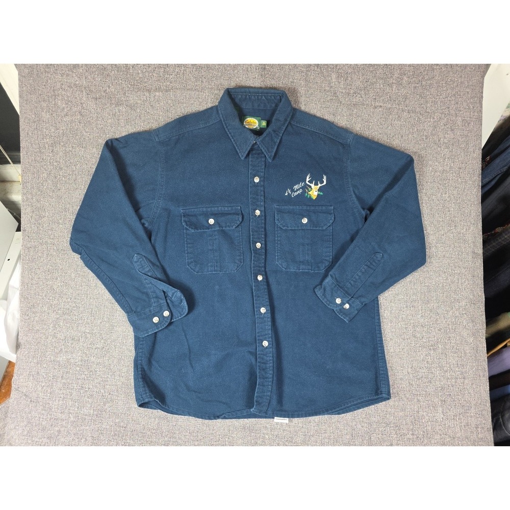 Cabela's Men's Cotton Long Sleeve Shirt Button Down Thick XL Blue Embroidered